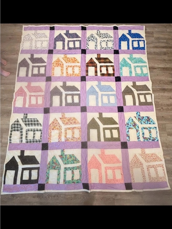 Other - Handmade Multicolor House Patchwork Quilt - Purple Accent
